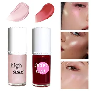 QIUFSSE Bone Highlighter + Lip Tint Duo, Liquid Glow for Sculpted Cheekbones, High-Shine & Non-Sticky Lip Stain, All-in-One Face & Lip Makeup Kit