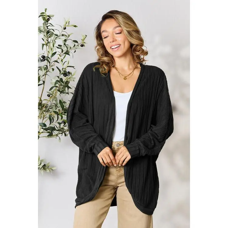 Long Sleeve Ribbed Cocoon Cardigan for Women: Soft Knitted Fabric, Stretchy, Loose Fit, Skin Friendly