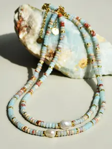 Natural Stone & Freshwater Pearl Decorated Necklace, Dainty Pearl Necklace, Handmade Necklace for Women & Girls, Trendy All-match & Exquisite Jewelry for Birthday Gift