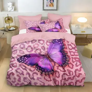 3-Piece Duvet Cover Set, Decorative Bedding Set, Leopard Print Butterfly Design, Colorful Theme, Perfect for Bedroom, Living Room, Guest Room, Dormitory Decor