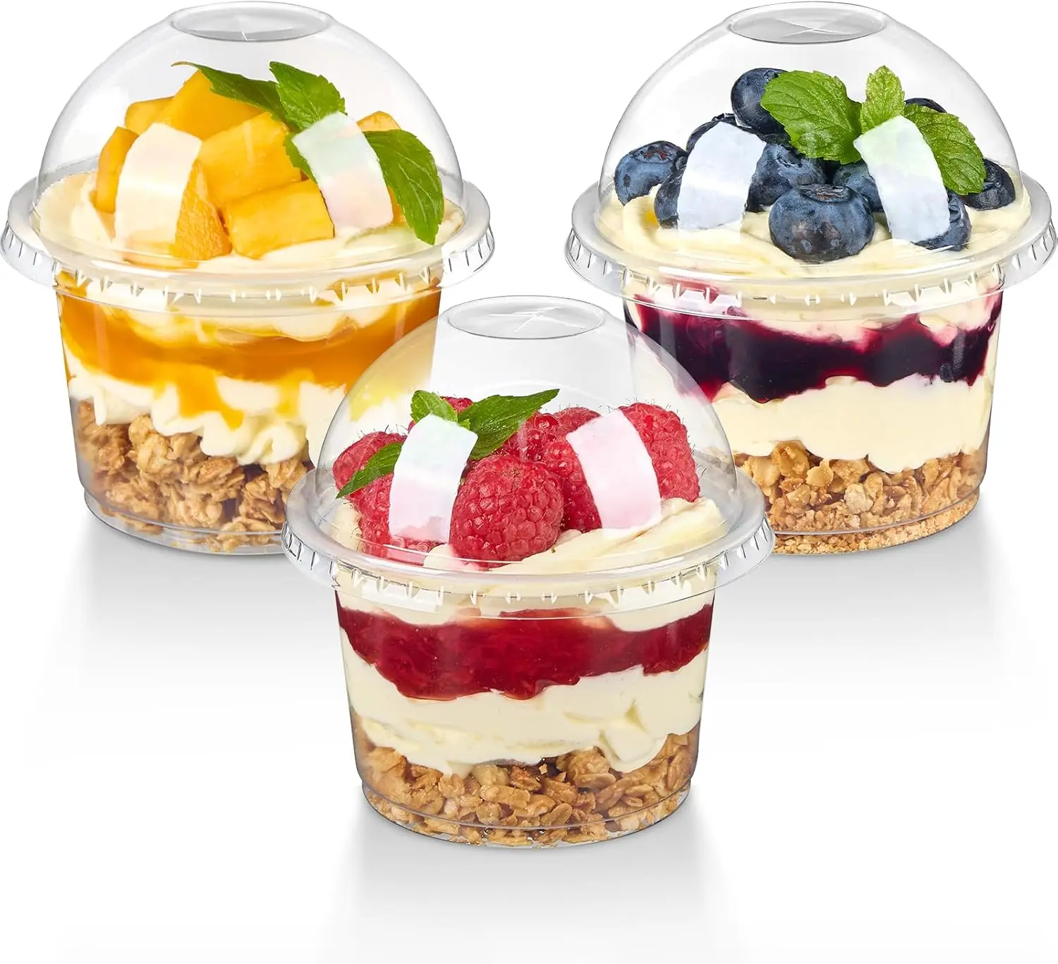 8 oz Dessert Cups with Dome Lids, 50 Pack| Clear, Disposable, Yogurt Parfait Cups with Lids, Individual Serving Snack Cups, For Fruit Dessert Cake Pudding