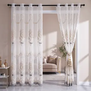 2-Panels Luxury Embroidered Grommet Curtains, 52x90 Inches, Wedding Dress Fabric with Embroidery and Flocking, Sheer Yet Privacy-Enhancing, Lightweight and Premium Quality, Ideal for Bedrooms and Living Rooms QF78