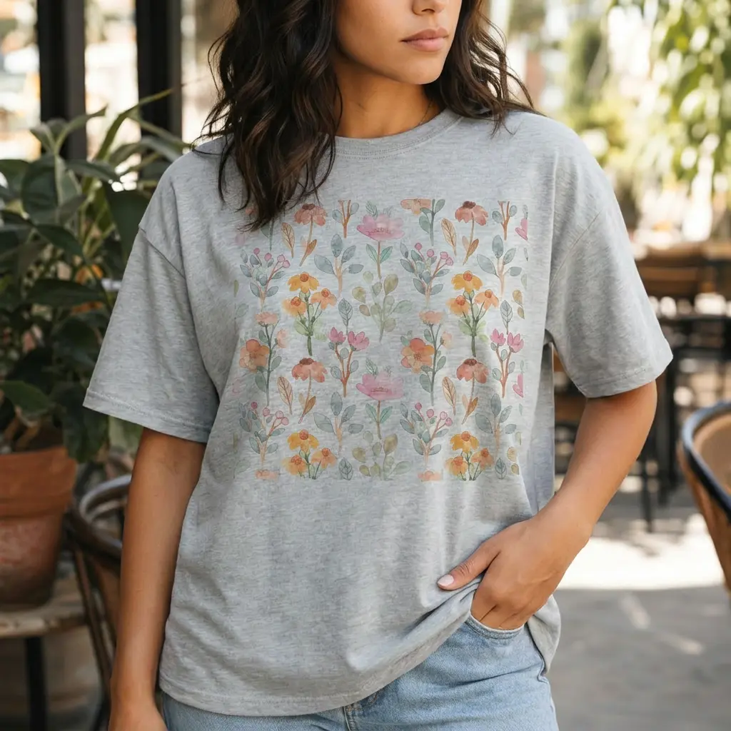 Botanical Floral Graphic Tee Women Plus Size Watercolor Wildflower Shirt