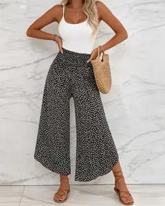 Women's Ditsy Floral Wide Leg Pants High Waisted Flowy Palazzo Trousers Lightweight Breathable Summer Apparel for Beach Vacation Casual Loose Fit Bottoms Ideal Mother's Day Gift