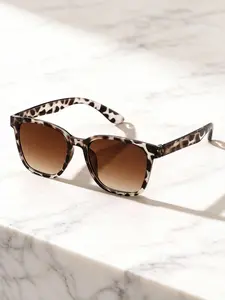 Trendy Leopard Pattern Square Frame Sunglasses, Vintage Casual Ombre Lens Sunglasses for Everyday Use, Fashion Accessories for Outdoor Activities, Stylish Glasses