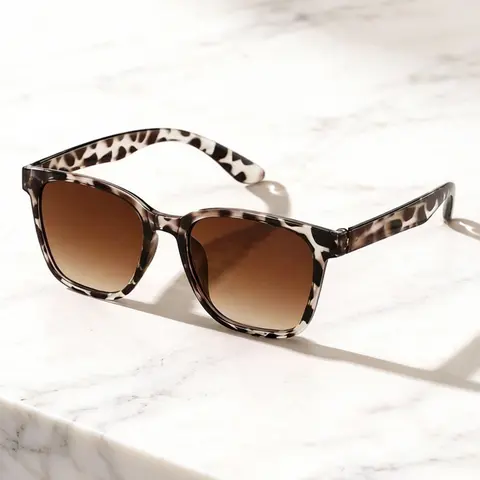 Trendy Leopard Pattern Square Frame Sunglasses, Vintage Casual Ombre Lens Sunglasses for Everyday Use, Fashion Accessories for Outdoor Activities, Stylish Glasses, Fashionable Sunglasses