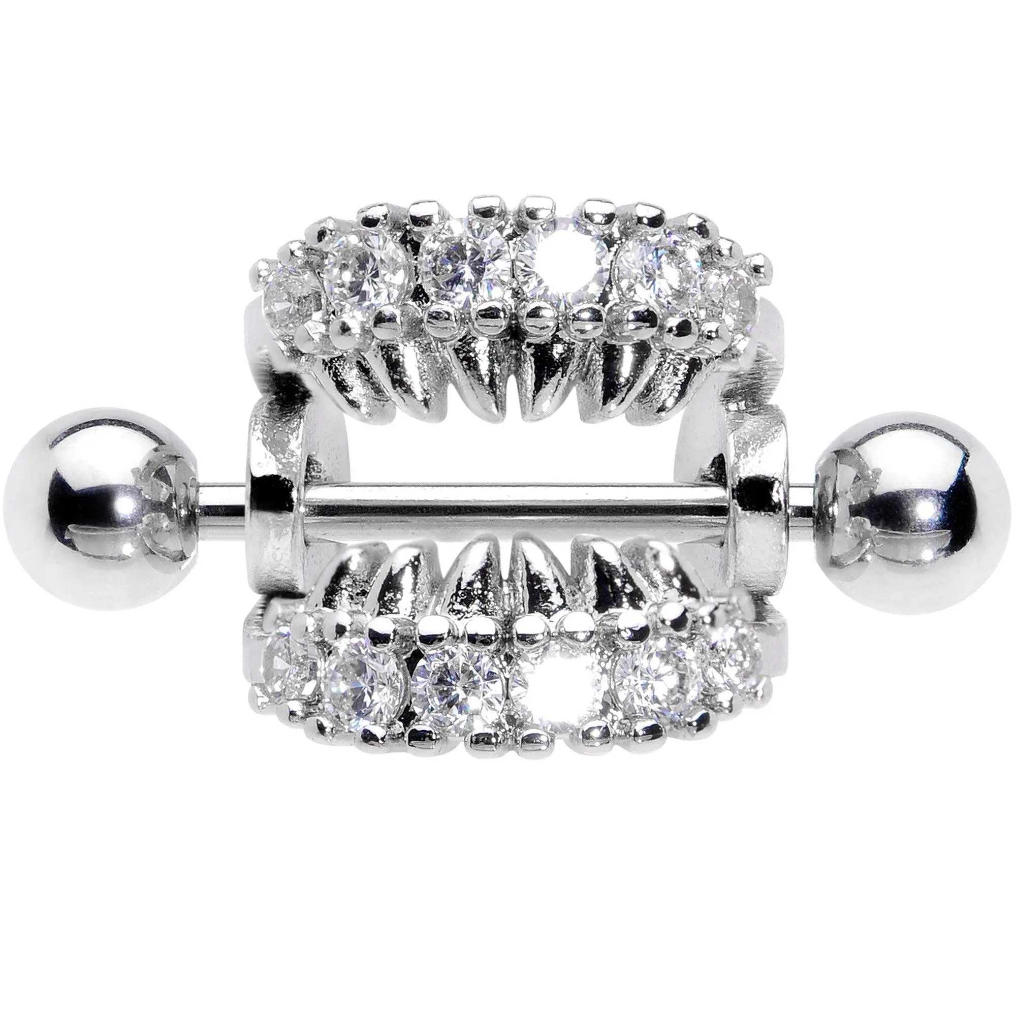 16G 1/2 Clear CZ Gem Scary Monster Fangs Cartilage Cuff 16G 1/2 Clear CZ Gem Scary Monster Fangs Cartilage Cuff