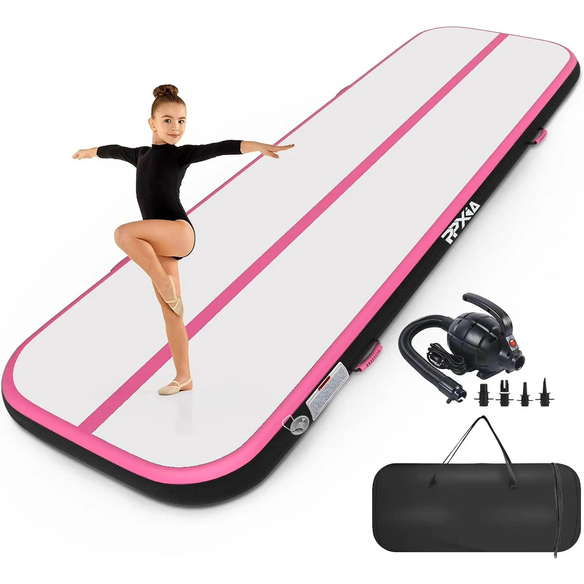 PPXIA Inflatable Gymnastics Air Roller Tumbling Barrel Mat with Pump for Home Training, Back Handspring, Cheerleading & Yoga
