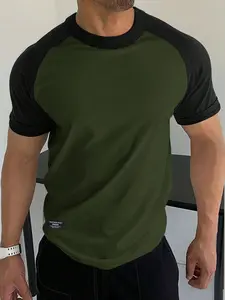 Men's Solid Color Shoulder Sleeve Crew Neck T-Shirt, Ultra Soft Stretch Quality Fabric, Dry Fit Active Sports Tee for Running & Gym Workouts, Gym T Shirts