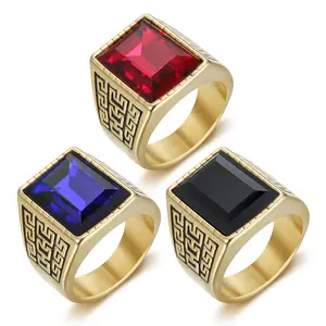 Hip Hop Retro Style Charming High-end Men's Ring, Geometric Square Synthetic Zircon Stainless Steel Ring Accessory Vintage Rainbow Crystal Prism Cube Ring Unique Rings