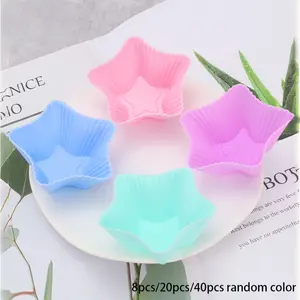 8pcs/20pcs/40pcs Silicone Cake Star Shaped Molds Set, Non-Stick Reusable Baking Tools,  Pancake & Cupcake Moulds, Random Colors, Kitchen Essential for Desserts Molds