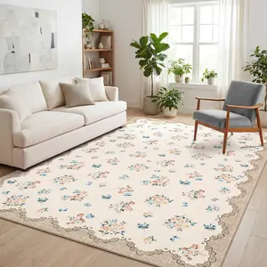 Vintage Floral Rug Washable Rustic Style Soft Non-shedding Foldable Non-slip for Bedrooms Dining Rooms Living Rooms and Farmhouses