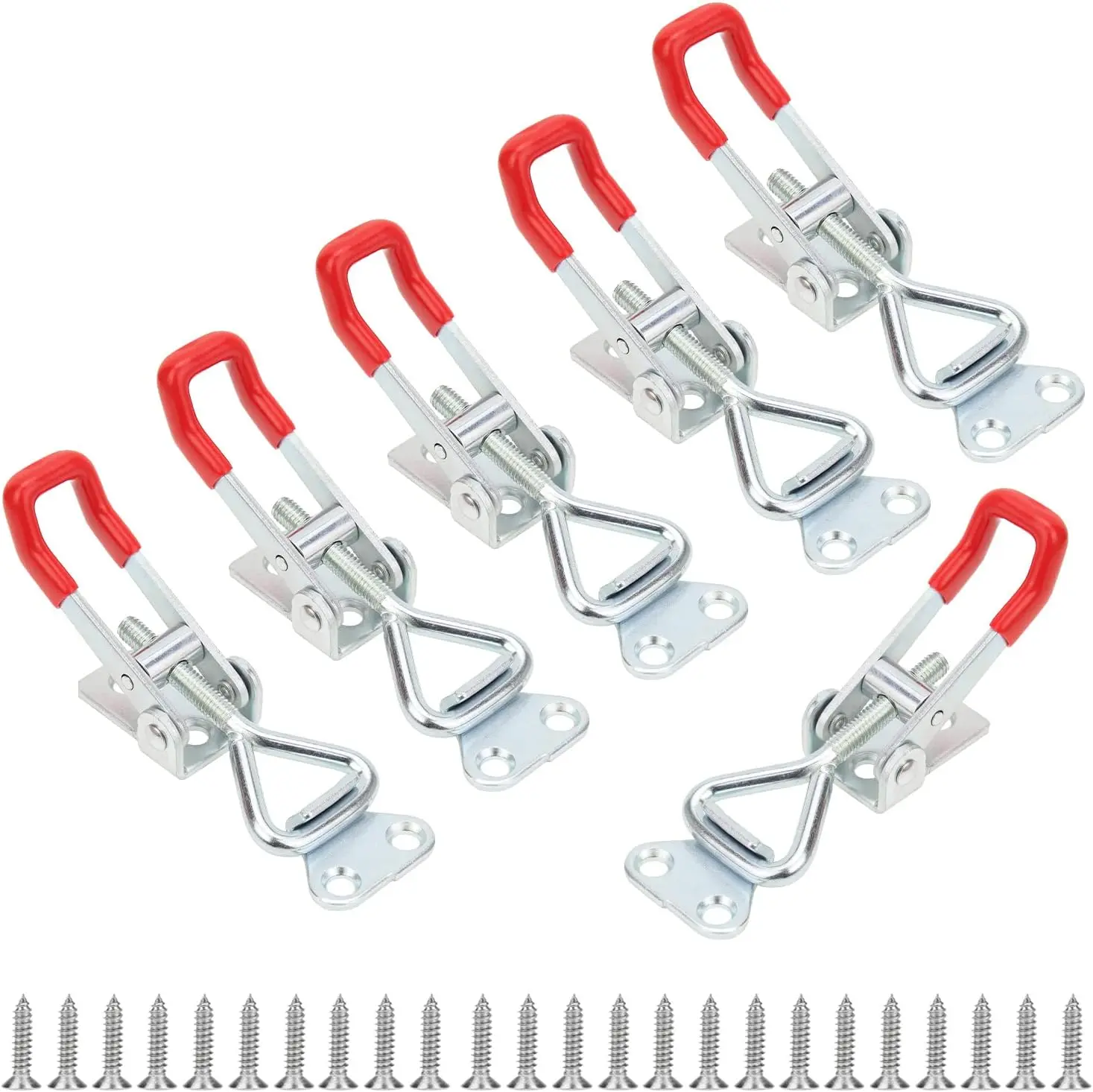 6 Pack Toggle Latch Clamp, Pull Latch, Adjustable Toggle Clamp Latch, Heavy Duty Toggle Latch, 150Kg 330Lbs Holding Capacity (25 Pieces Screws) Red +