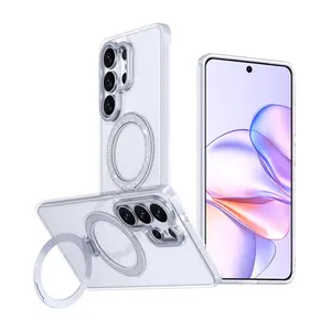 Clear Shimmer Case or Samsung Galaxy S26 Ultra S26 Plus S25 S24 Ultra Plus, Magnetic Ring Holder Rotating Stand Case, compatible with MagSafe, Transparent Bling Sparkle Cover for Women & Girls
