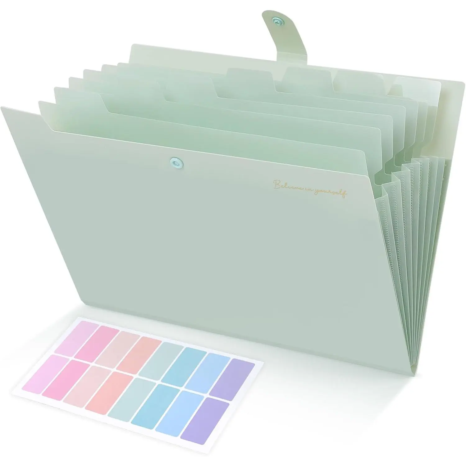 Expanding File Folder, Accordion File Organizer with 8 Pocket, Expandable Document Paper Receipt Holder for School Office , Letter/A4 Size Light Green