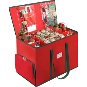 Premium 2-in-1 Large Christmas Ornament Storage Box & Xmas Figurine Container, Nutcracker Storage with Adjustable Dividers,5 Separate Trays Keep 73 Holiday Ornaments, 600D Tear-Proof Oxford, Foldable