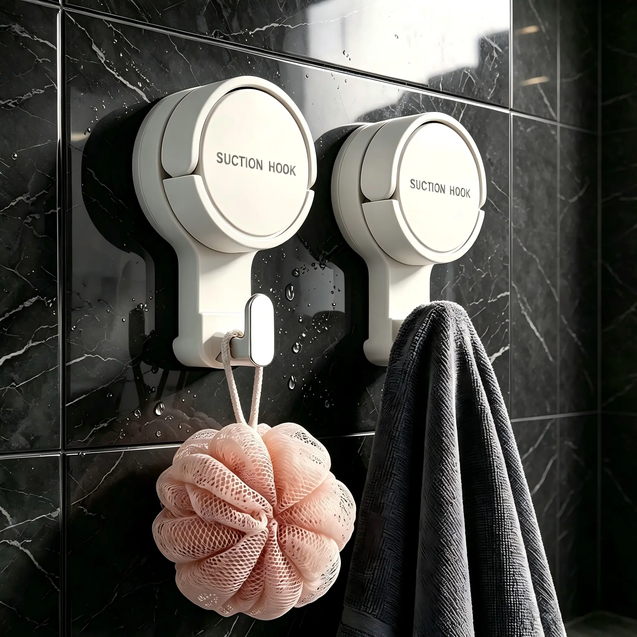 Heavy Duty Suction Cup Hooks - Waterproof Vacuum Wall Mount Hangers for Bathroom, Kitchen, No Drill Damage-Free Reusable for Towel, Loofah, Max Load 11 lbs