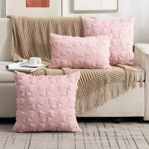 Quilted embroidered pillowcase with bow, plush embroidered pillow without insert, headboard cushion, office backrest cushion cover