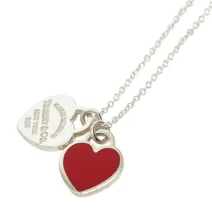 Pre-owned Tiffany & Co. Sterling Silver 925 (Ag925) Small Leather Goods Return to Tiffany Double Heart Tag SV925 Necklace