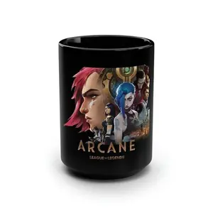 Arcane League of legends Black Mug 15oz, Arcane Netflix Graphic tea cup