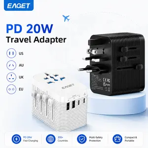 EAGET 2 PACK Universal Travel Plug Adapter,Worldwide Travel Wall Charger With, Multifunctional Phone Charging Converter for Home, Office & Travel,Compatible with US, Australia, UK and EU Sockets, European Travel Plug Adapter Usb Power Outlet Power Strip