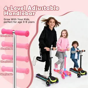 Light-Up Kids Scooter for Ages 3-14 Suitable for Night Riding 4-Level Height Adjustment Tilt Steering Non-Slip Pedal Independent Light Control