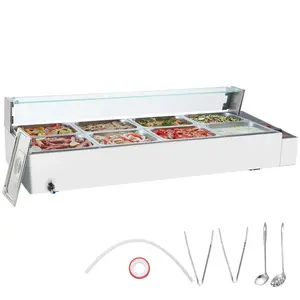 【Summervibes】VEVOR Commercial Electric Food Warmer Countertop Buffet 8*8Qt with Glass Shield