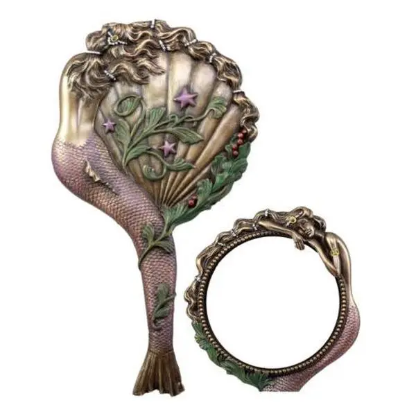 Beautiful Lady Aurora Sleeping Mermaid Hand Mirror Figurine Art Nouveau Decor