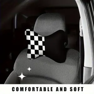 1pc, Black and White Checkerboard Print Car Headrest, Neck Pillow and Lumbar Support Cushion, Car Seat Attachment, Soft and Fluffy, Relieves Fatigue for ves, Comfortable Experience for Self-Driving Tours, Car Accessories, Christmas Gift