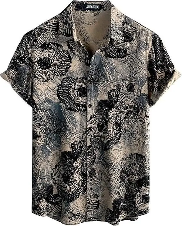 Hawaiian Shirt - Short Sleeve Button Down Tropical Casual Floral Beach Shirt, Lightweight Polyester, Button Front, Casual Wear for Summer, Machine Washable - Top, Breathable Fabric Menswear