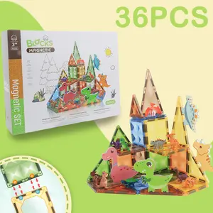 Dinosaur Toy Magnetic Tiles 36 Pcs, Magnetic Building Blocks for Toddler 3-5,Educational Stack Tile Construction Magnet Block STEM Learning Toy for Kids Age 3-54-8