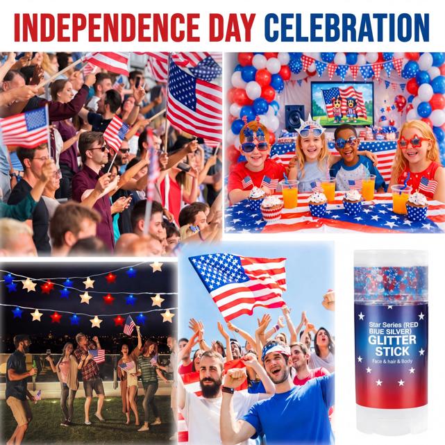4th of July Glitter Stick | Red, White & Blue Body & Hair Sparkle for Independence Day Party, Festival & Fun Holiday Look 4th of July Glitter Stick | Red, White & Blue Body & Hair Sparkle for Independence Day Party, Festival & Fun Holiday Look