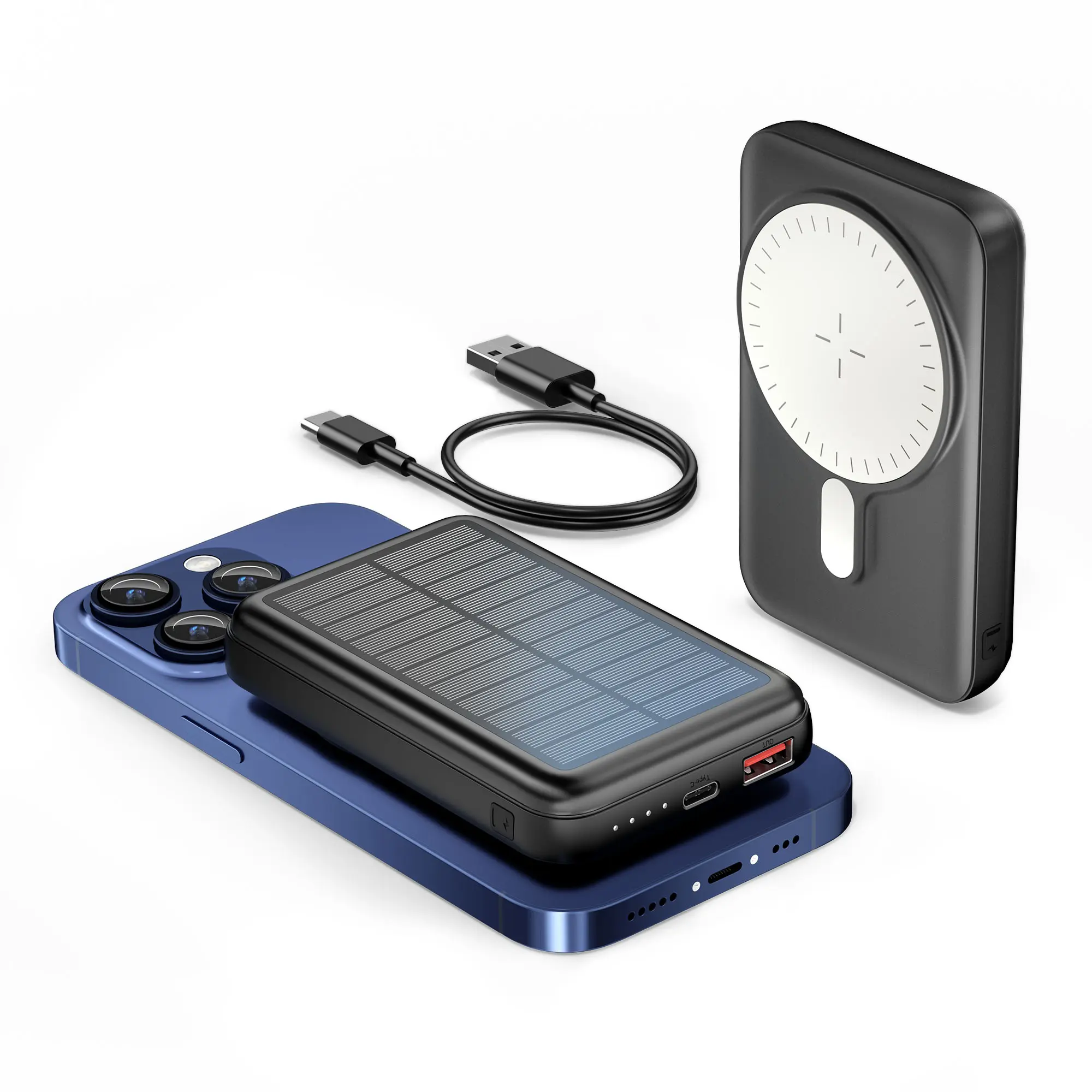Diamuar MagSafe Solar Power Bank 10000mAh - 15W Wireless Charging, 20W PD Fast Charge, LED Lamp - Mobile Magnetic Portable Charger, Solar Cellphone Charger for iPhone 16/15/14/13/12, Samsung, AirPods (Back to School)