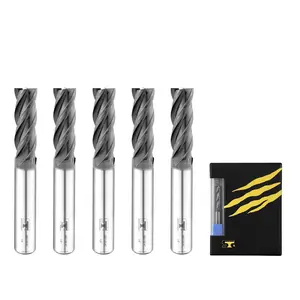 ISE Carbide End Mill 1/8" - 4 Flute, Square Nose, AlTiBN Coated, CNC Router Bit for Hardened Steel, Alloy Steel, Stainless Steel -  Taiwan, 5-Pack