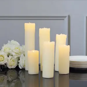 Set of 6 LED Flameless Luminaria Candles Drip Wax Ivory - Battery Operated Pillar Lighting
