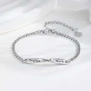 Personalized Couple Name Bracelet | Custom Engraved Infinity Bracelet | Matching His & Hers Jewelry Gift for Couples