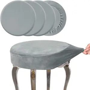 Round Vanity Bench Covers Set of 4, Dia.(13"- 15.5") Super Soft  Stretch Washable Bar Stool Slipcover Seat Protector, (Round, Dark Grey, 4 Counts)