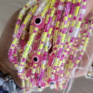 I See You Neon Glow in the dark 60 Inch Waistbeads with Pink Evil Eye Beads