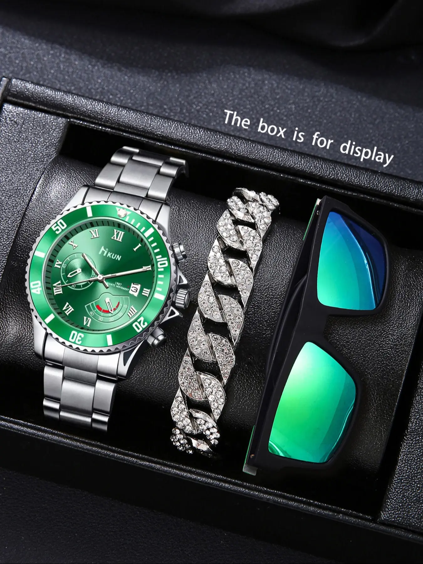 Men's Quartz Casual Wristwatch Set with Sunglasses & Bracelet, Perfect Gift for Daily Wear, Holidays, Birthdays, Back-To-School Season