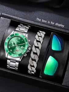 Men's Watch Set with Sunglasses & Bracelet, Perfect Gift for Daily Wear, Holidays, Birthdays, Back-To-School Season