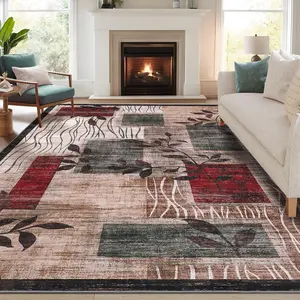 GARVEE Washable Rug 9x12 Area Rugs for Living Room Bedroom Geometric Carpet Floral Rug Stain Resistant Rug Non-Slip Ultra-Soft Room Decor Plaid Rug for Dining Room Guest Room Office Farmhouse 9x12