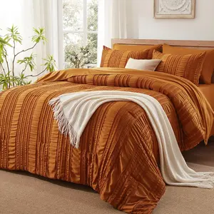 Burnt Orange Tufted Textured Comforter Set Queen Size, 7 Piece Bed in a Bag,Boho Bedding for Bedroom Comforter,All Season Soft Microfiber Ruffle Comforter Set with Pillow and Sheets