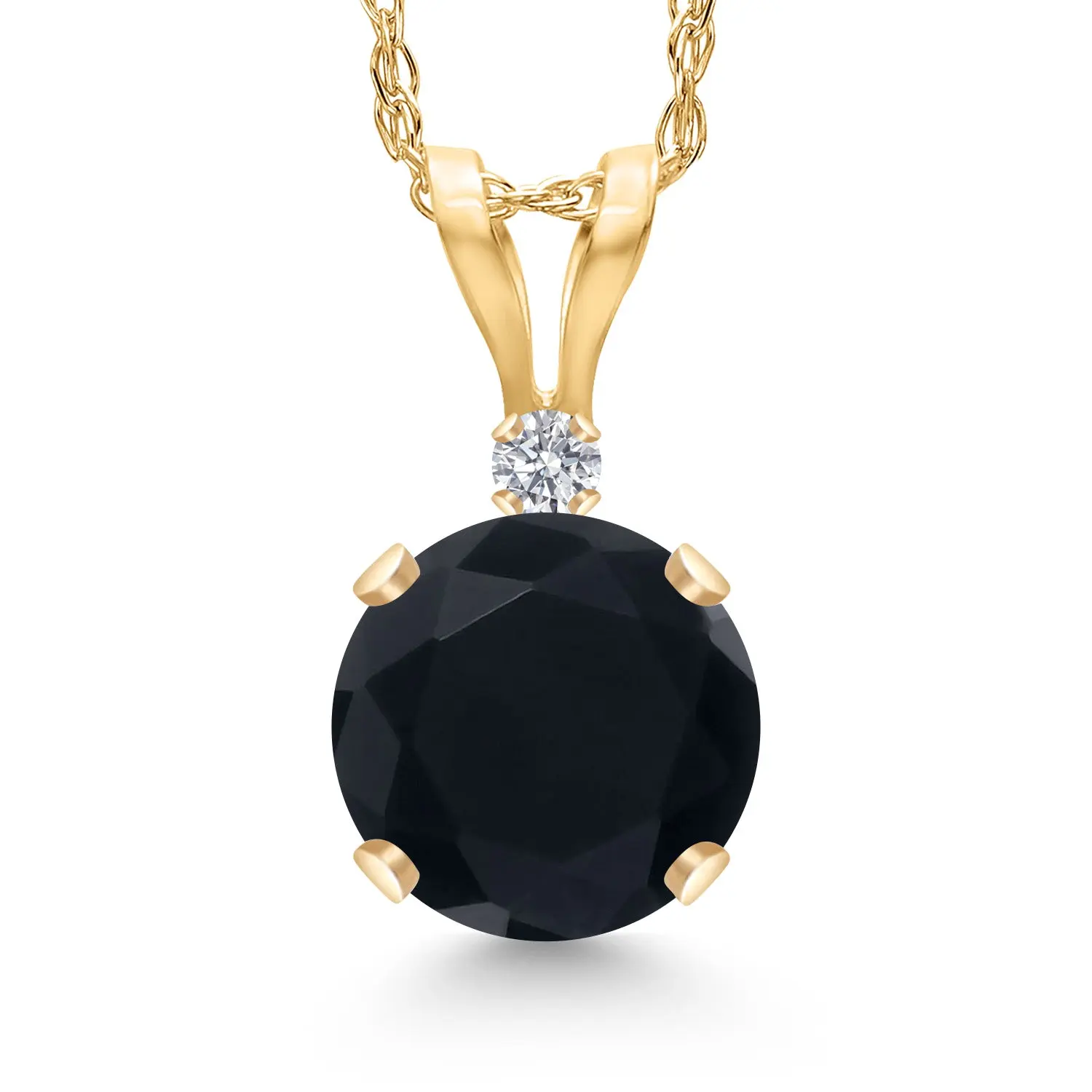 14K Yellow Gold Black Onyx and Lab Grown Diamond Pendant Necklace for Women | 0.82 Cttw | Gemstone December Birthstone | Round 6MM | With 18 Inch Chain