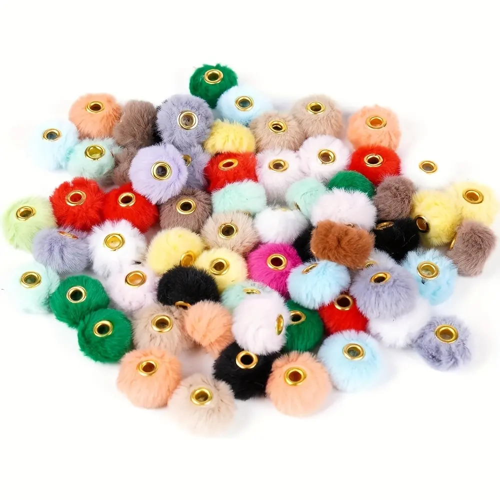 98pcs Randomly Mixed Color Super Soft Fun Design Plush Ball Beads Set with Intervals, 0.79in (2.0cm) - Beading Making & Jewelry Making Supplies for DIY Jewelry, Festival Decorations