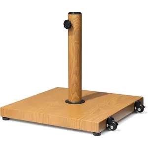 Patio Umbrella Base 43lbs Outdoor Umbrella Stand with Wheels, Heavy Duty Square Concrete Stand Market Umbrella, Teak