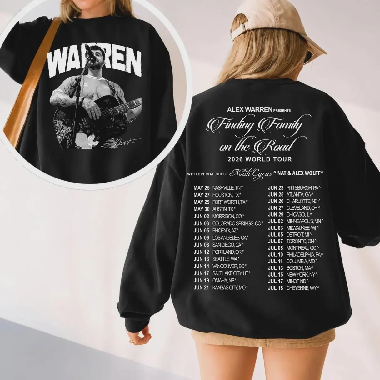 Women's Alex Warren 2026 World Tour Graphic T-Shirt - Retro Finding Family Concert-Ready Tee, Basic Soft Cotton, Round Neck Fitted, Yoga Exercises, All Seasons Casual Top
