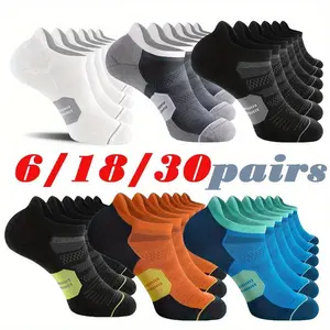 6/18/30 Pairs Men's Running Socks with Cushioning, Moisture-Wicking Mesh Ventilated Low-cut Invisible Anti-Slip Sports Labels Socks Suitable for Daily Outdoor Activities for Both Men and Women As Daily/Christmas Birthday Gifts