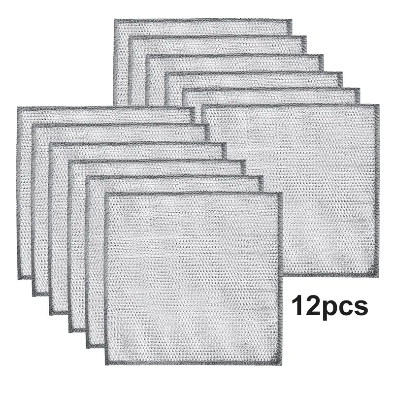 12 PCS Multipurpose Wire Dishwashing Reusble Dishwashing Rag Scrubs and Cleans for Kitchen Dishes Sinks Stove Tops Non-Stick Cookware