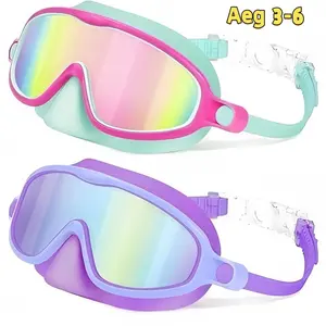 Kids Swim Goggles Set with Nose Guard, Anti-Fog UV Waterproof Dual-Piece Snorkel Mask for Children Aged 5-14 Years Old Swimming Accessories