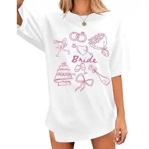 Bride Shirt Women Engaged Bridal Shower Tee Oversized Bride Squad Bridesmaid T-Shirt Bachelorette Wedding Party Tops